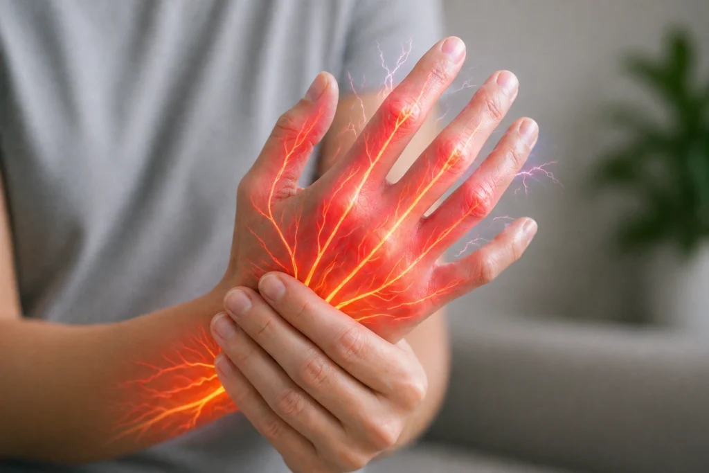 Neuropathische Schmerzen in der Hand mit brennendem und kribbelndem Gefühl