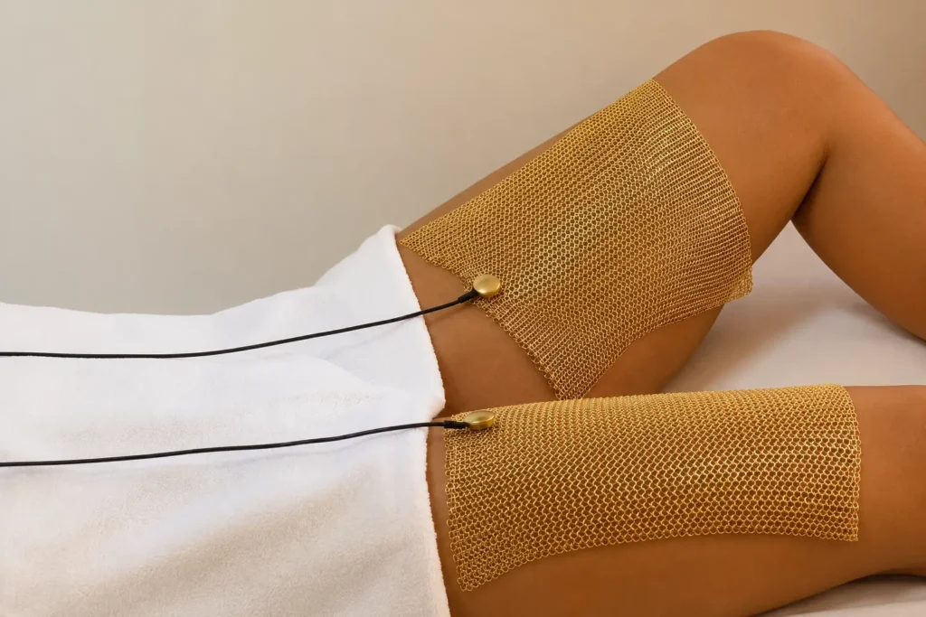 Goldnetzmaske auf den Beinen bei Onda Systema – für schöne Beine im Sommer